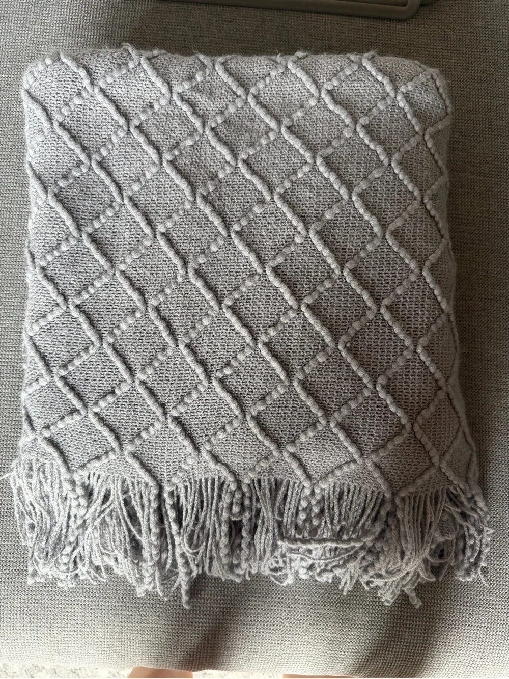 Cozy Gray Woven Fringe Throw Blanket